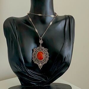 Antique Carnelian Agate Cannetille Necklace